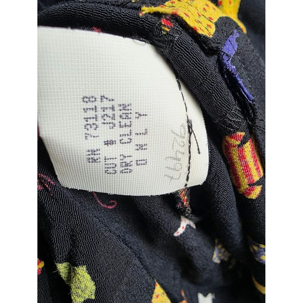 Vtg 90s David Dart Black Button Up Novelty Print Multicolor Dress Sz L Collar
